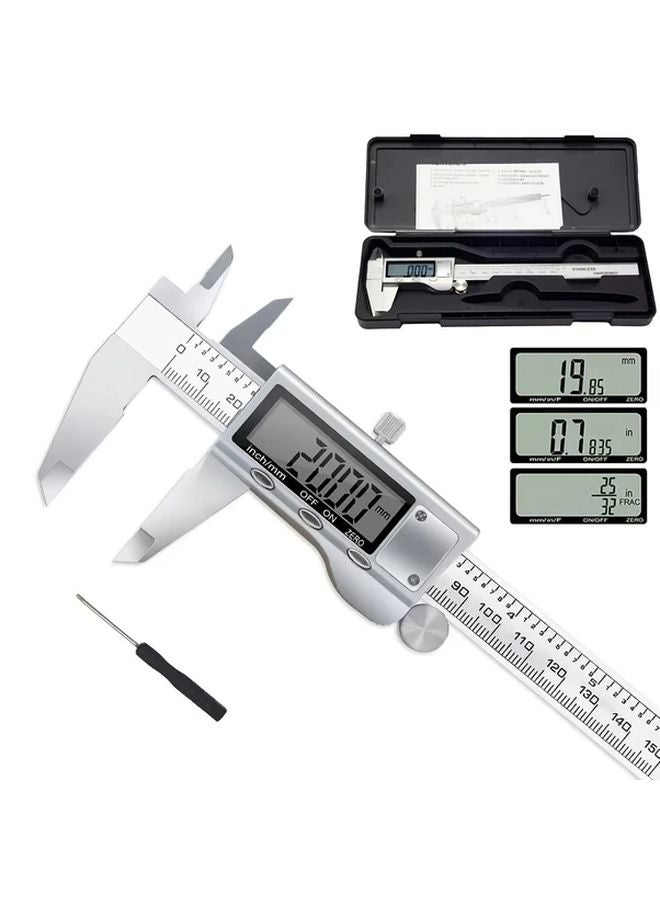 0 150مم فرجار رقمي من الفولاذ المقاوم للصدأ بشاشة LCD كبيرة وتحويل بوصة متري دقة 0.01مم - Image 1